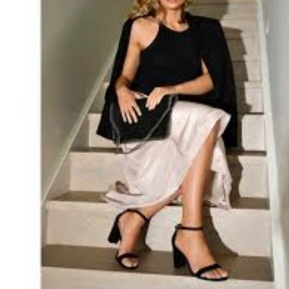 Stuart Weitzman Ankle Strap Block Heel Sandals size 36.5 black Suede - Picture 2 of 13